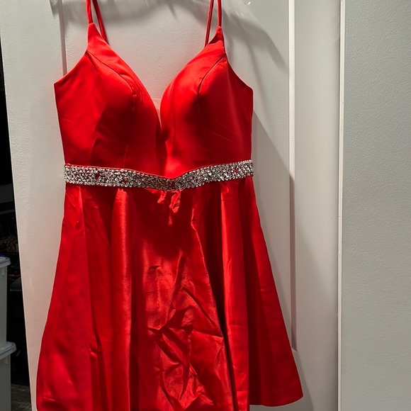 Dresses & Skirts - Women’s Red Lace-up Spaghetti Strap Sequin Embellished  Short Dress